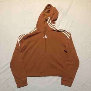 Adidas Hoodie Girls Y2K Pullover Trefoil Cropped Sweatshirt Orange Large